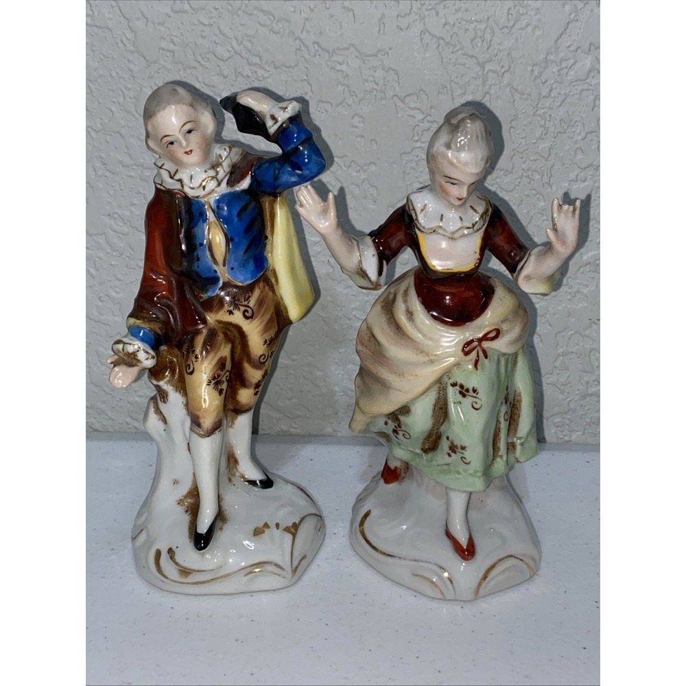 VTG Made In Occupied Japan Porcelain Victorian Dancing Couple Set 6.5" Figurines